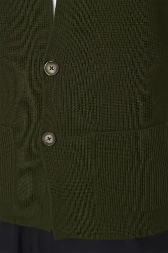 Men's Regular Fit Knitted Cardigan Khaki 23w208-Khaki - 5