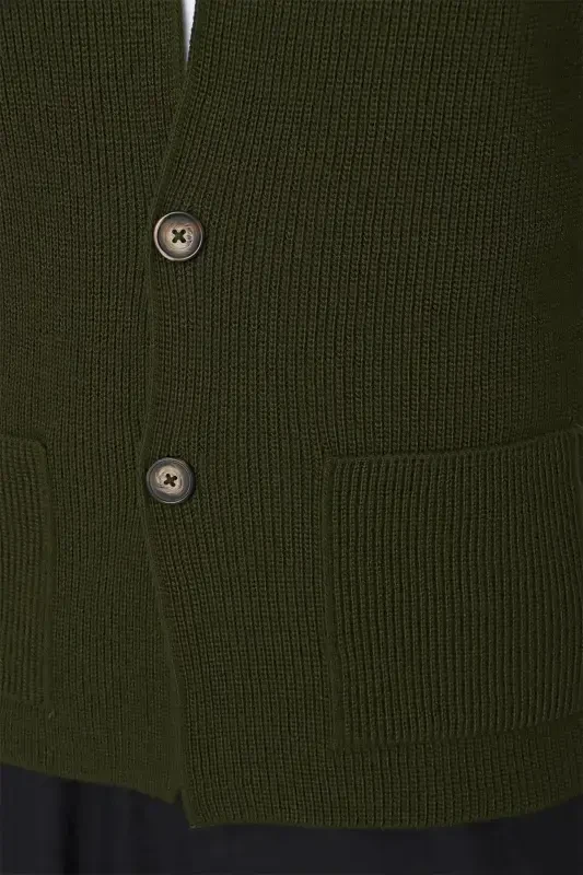 Men's Regular Fit Knitted Cardigan Khaki 23w208-Khaki - 5