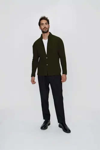 Men's Regular Fit Knitted Cardigan Khaki 23w208-Khaki - 4