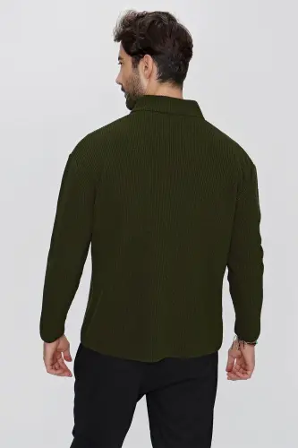 Men's Regular Fit Knitted Cardigan Khaki 23w208-Khaki - 5