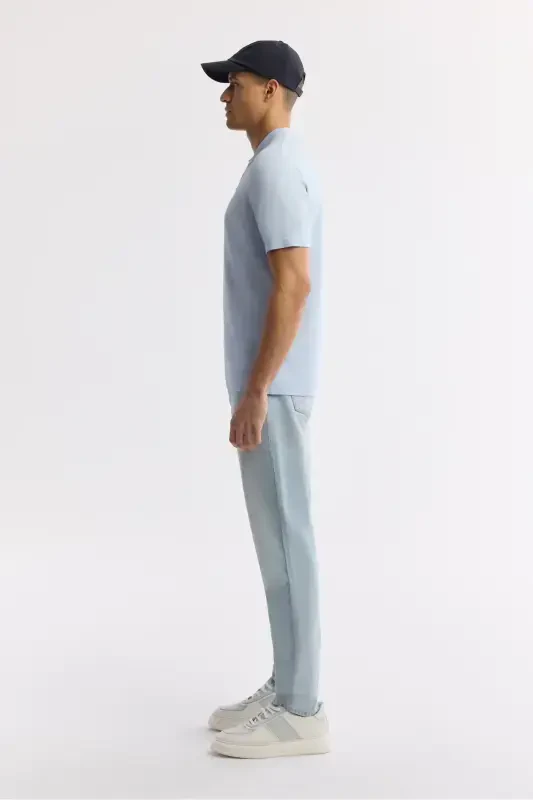 Men's Regular Fit Light Blue Polo Collar Basic Rayon Knitted T-Shirt A51Y5035-Light Blue - 3