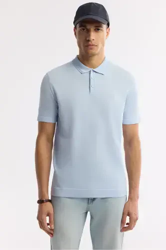 Men's Regular Fit Light Blue Polo Collar Basic Rayon Knitted T-Shirt A51Y5035-Light Blue - 5