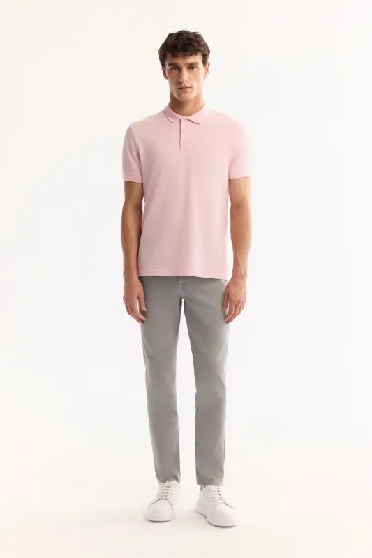 Men's Regular Fit Light Pink 3 Button 100% Egyptian Cotton Polo Neck T-Shirt B001027-Light Pink - 6