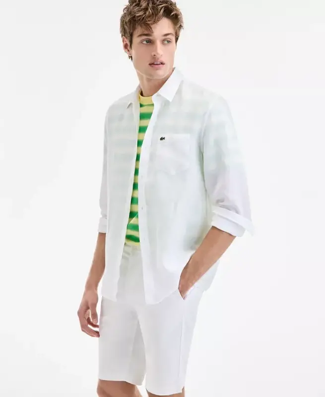 Men's Regular-Fit Linen Shirt-001 - White - LACOSTE