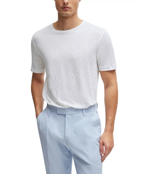 Men's Regular-Fit Linen T-shirt White - 1