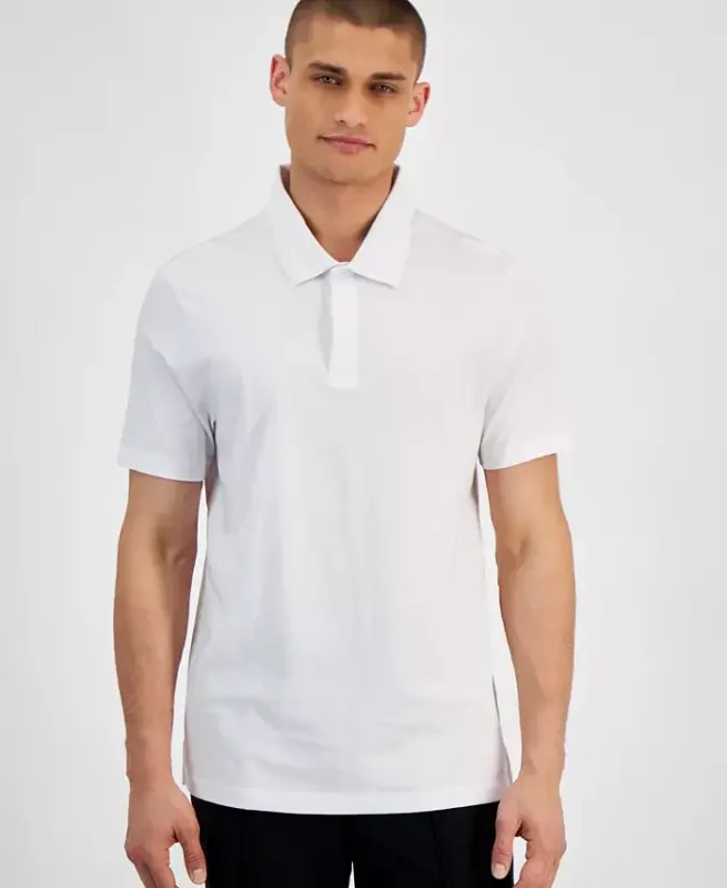 Men's Regular-Fit Mercerized Polo Ko'ylak, Modazone uchun yaratilgan - Oq - ALFANI