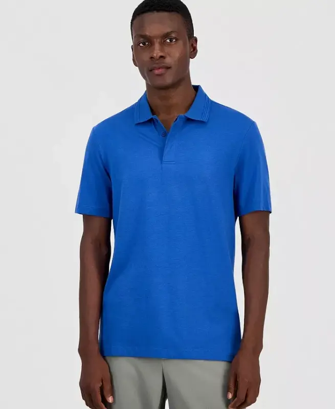 Men's Regular-Fit Mercerized Polo Shirt - Asphalt Blue - 1