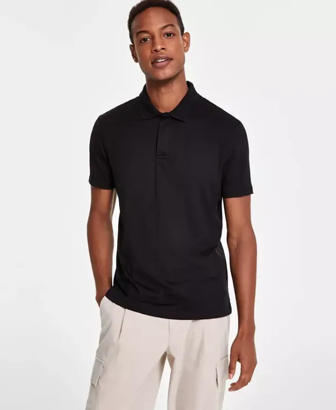 Men's Regular-Fit Mercerized Polo Shirt, Created for Modazone-Deep Black - ALFANI