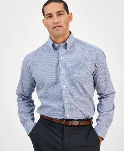 Men's Regular Fit Mini Gingham Dress Shirt, Created for Modazone - 1