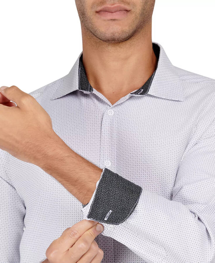 Men's Regular Fit Mini Neat Print Wrinkle Free Performance Dress Shirt Grey - 2