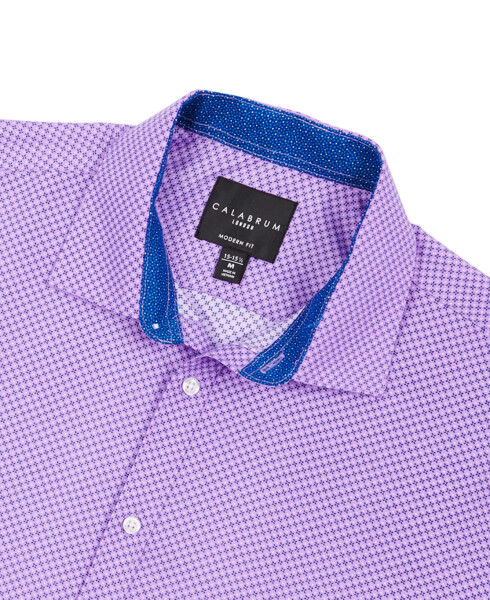 Men's Regular Fit Mini Neat Print Wrinkle Free Performance Dress Shirt Lilac - 1