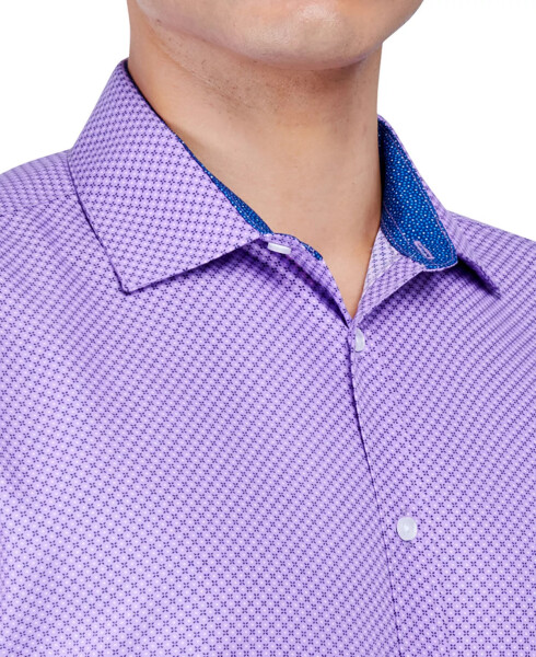 Men's Regular Fit Mini Neat Print Wrinkle Free Performance Dress Shirt Lilac - 2