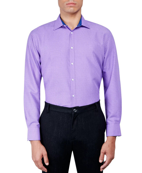 Men's Regular Fit Mini Neat Print Wrinkle Free Performance Dress Shirt Lilac - 3