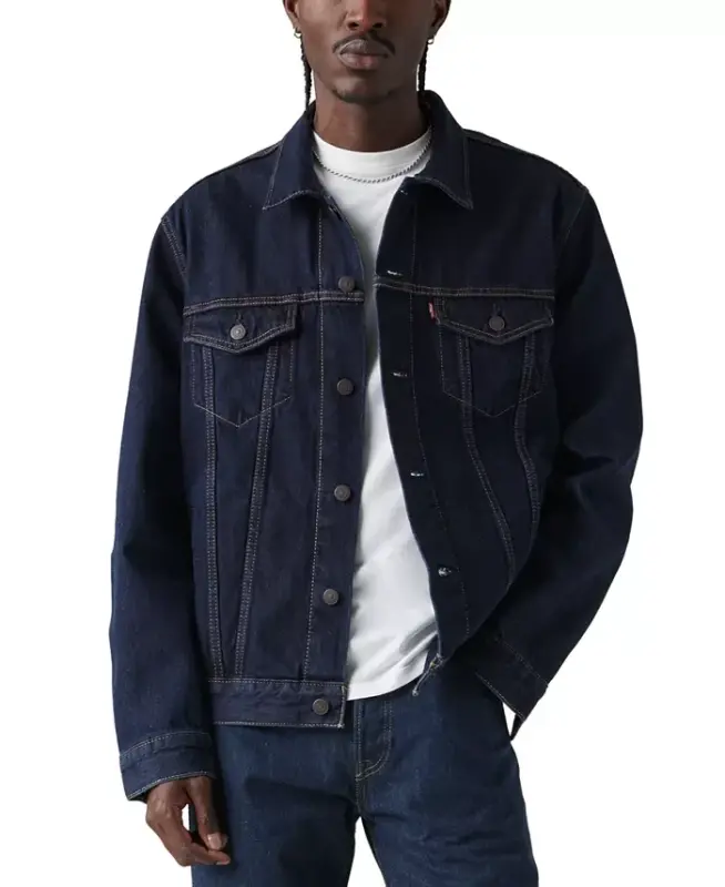 Men's Regular Fit Non-Stretch Denim Trucker Jacket-Rinse - 1