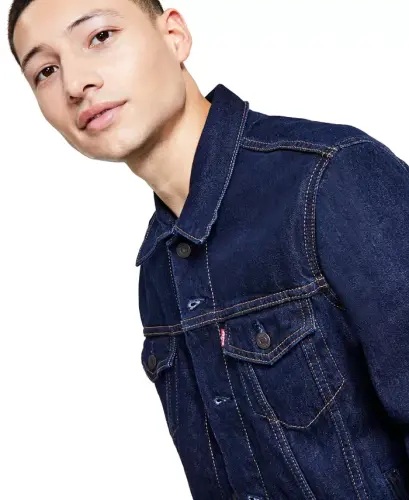 Men's Regular Fit Non-Stretch Denim Trucker Jacket-Rinse - 3