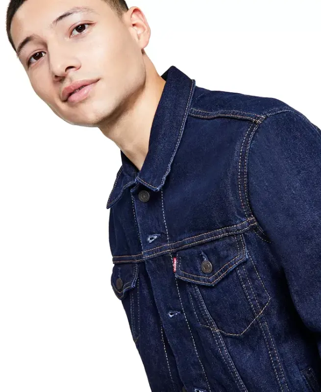 Men's Regular Fit Non-Stretch Denim Trucker Jacket-Rinse - 3