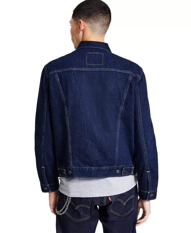 Men's Regular Fit Non-Stretch Denim Trucker Jacket-Rinse - 4