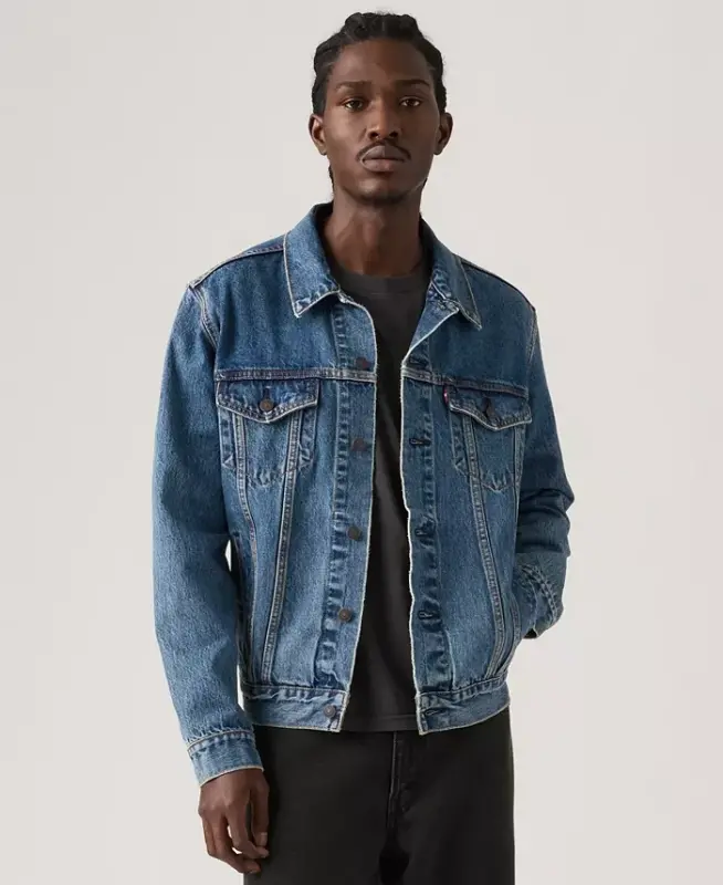 Men's Regular-Fit Non-Stretch Denim Trucker Jacket - Second String - 1