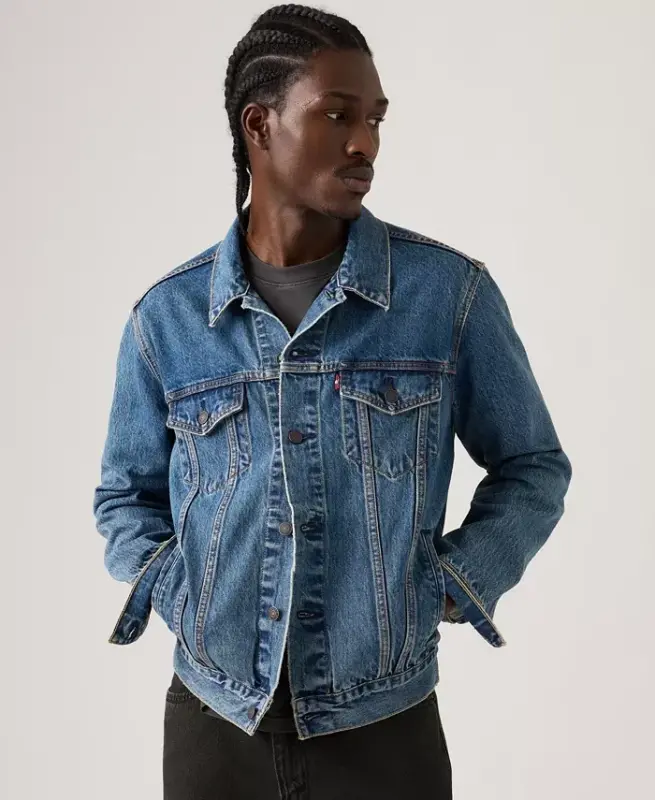 Men's Regular-Fit Non-Stretch Denim Trucker Jacket - Second String - 2