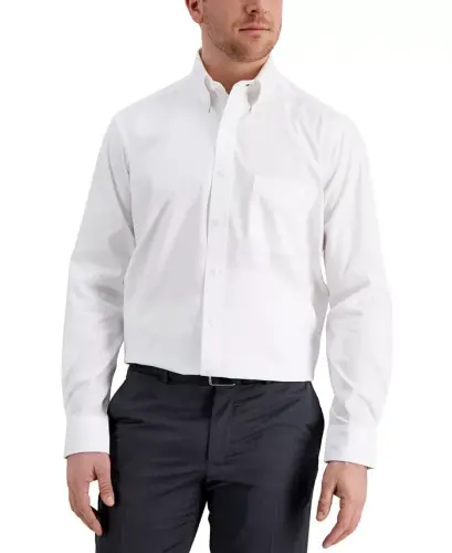 Men's Regular Fit Pinpoint Dress Shirt, Created for Modazone-White 