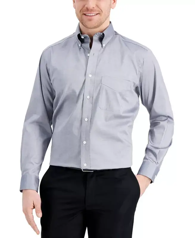 Men's Regular Fit Pinpoint Dress Shirt, Created for Modazone-Grey - 1