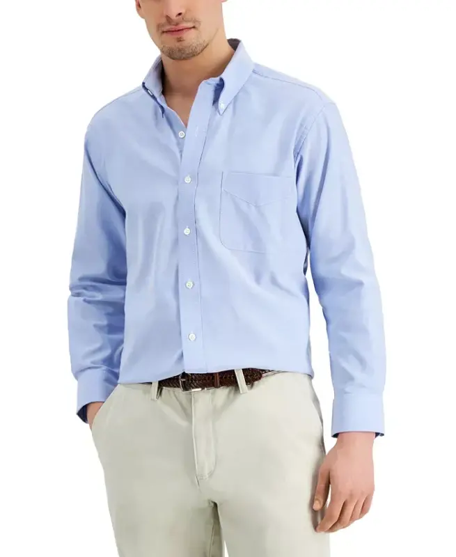 Men's Regular Fit Pinpoint Dress Shirt, Created for Modazone-Light Blue - CLUB ROOM