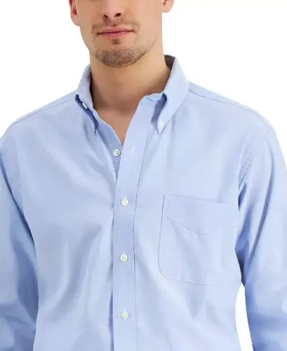 Men's Regular Fit Pinpoint Dress Shirt, Created for Modazone-Light Blue - 2