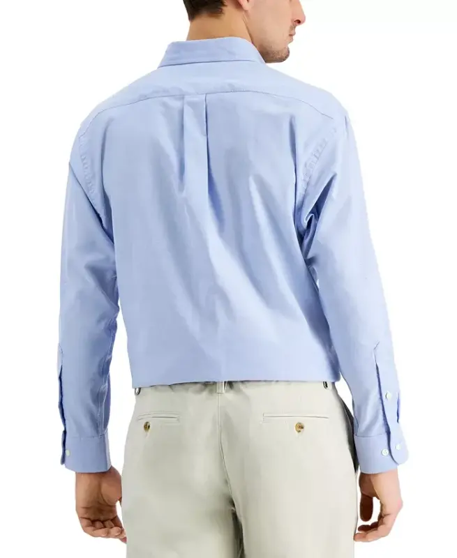 Men's Regular Fit Pinpoint Dress Shirt, Created for Modazone-Light Blue - 5