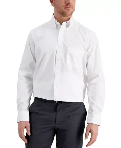 Men's Regular Fit Pinpoint Dress Shirt, Created for Modazone-White 