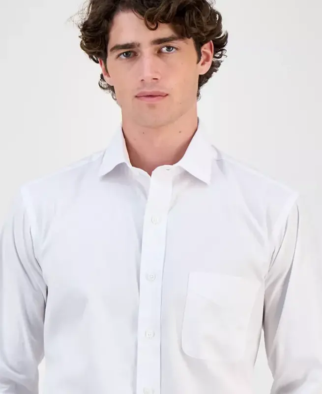 Men's Regular Fit Pinpoint Dress Shirt, Created for Modazone-White - 2