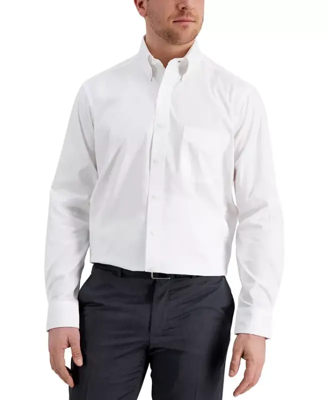 Men's Regular Fit Pinpoint Ko'ylak, Modazone-Oq uchun yaratilgan - CLUB ROOM