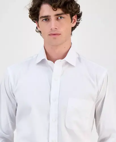 Men's Regular Fit Pinpoint Ko'ylak, Modazone-Oq uchun yaratilgan - 2