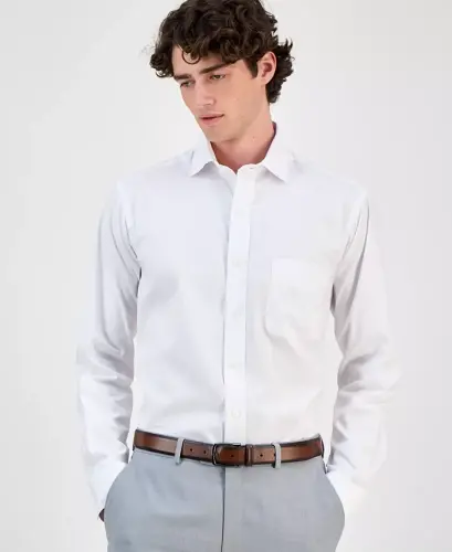 Men's Regular Fit Pinpoint Ko'ylak, Modazone-Oq uchun yaratilgan - 4