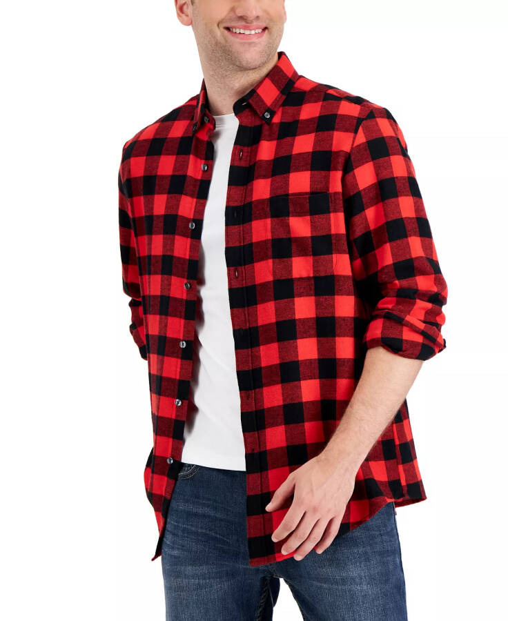 Men's Regular-Fit Plaid Flannel Shirt, Created for Modazone Bright Ruby Combo - 1