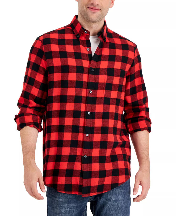 Men's Regular-Fit Plaid Flannel Shirt, Created for Modazone Bright Ruby Combo - 3