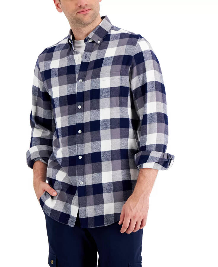 Men's Regular-Fit Plaid Flannel Shirt, Created for Modazone Navy Blue Combo - 1