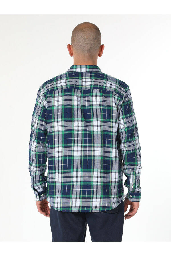 Men's regular fit, plaid, long sleeve, navy blue shirt (Cl1061794) - 2