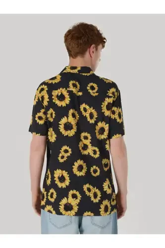 Men's regular fit, printed anthracite short-sleeved shirt - COLIN’S (1)