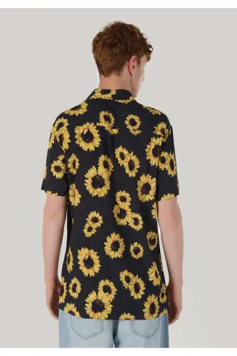 Men's regular fit, printed anthracite short-sleeved shirt - COLIN’S (1)