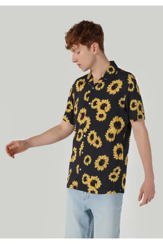 Men's regular fit, printed anthracite short-sleeved shirt - 4