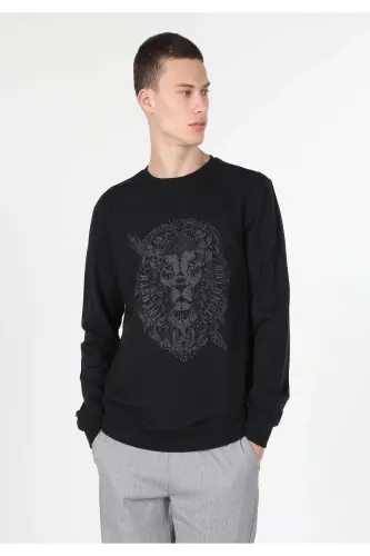 Men's Regular Fit Printed Black Sweatshirt Cl1060119 - 3