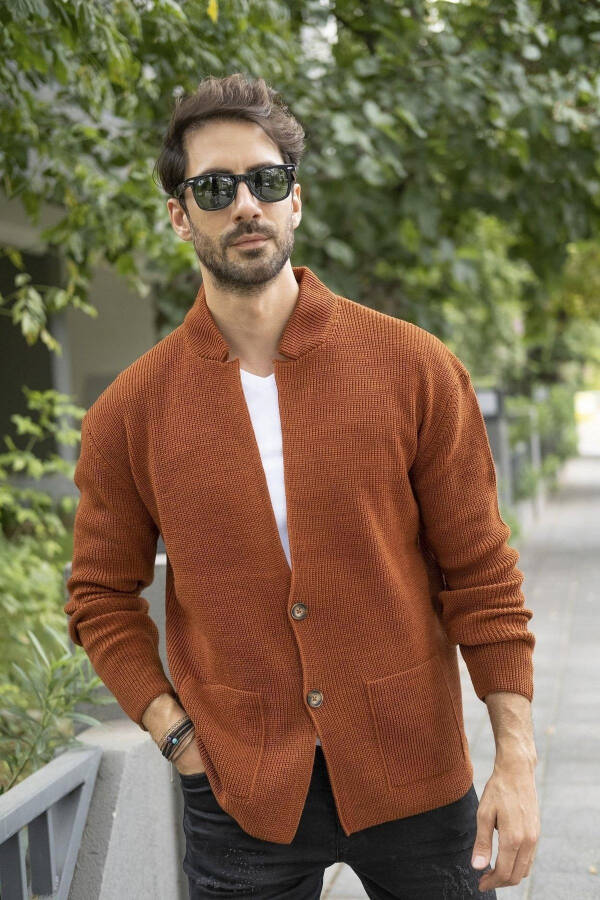 Men's Regular Fit Selanik Knit Cardigan Cinnamon 23w208 - 2