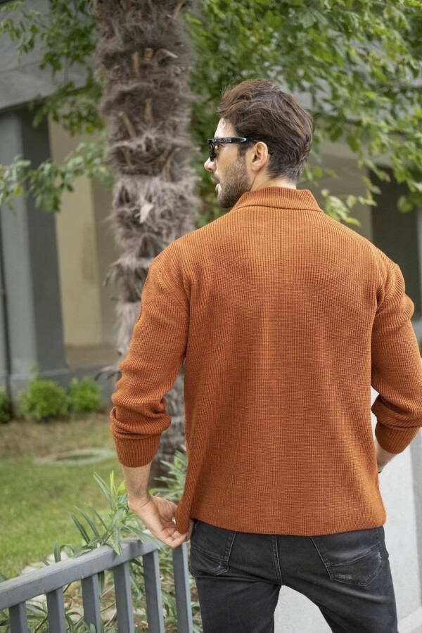 Men's Regular Fit Selanik Knit Cardigan Cinnamon 23w208 - 4