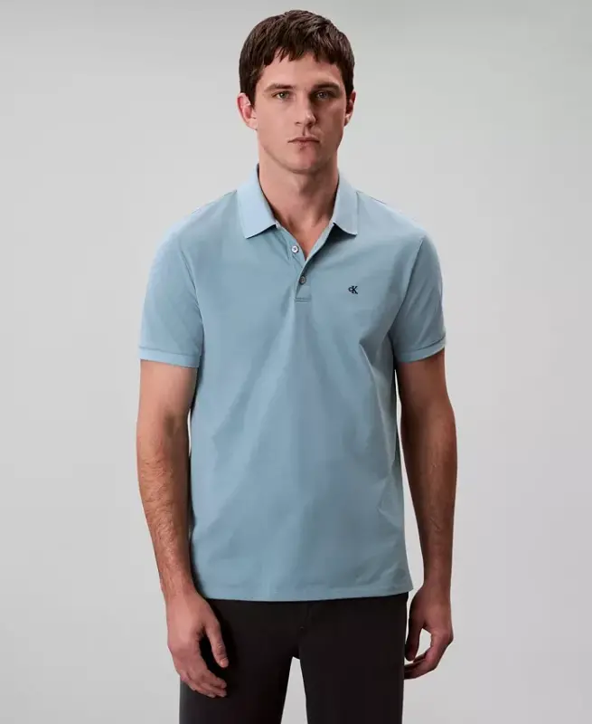 Men's Regular-Fit Smooth Cotton Monogram Logo Polo Shirt - CALVIN KLEIN