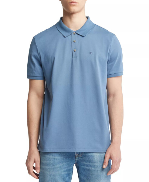 Men's Regular-Fit Smooth Cotton Monogram Logo Polo Shirt Blue Horizon - 1