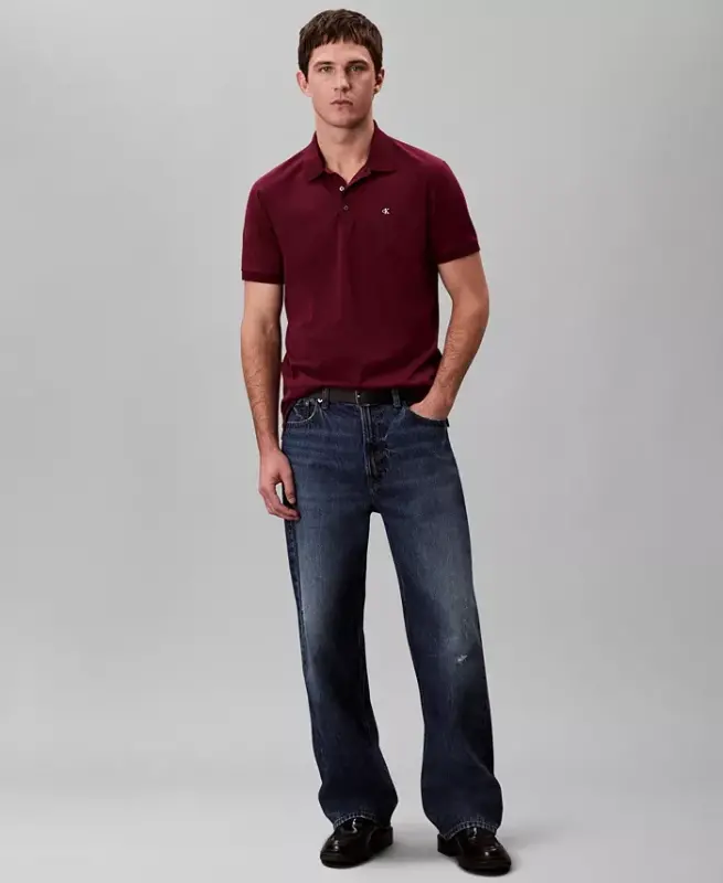 Men's Regular-Fit Smooth Cotton Monogram Logo Polo Shirt - Deep Rouge - 2