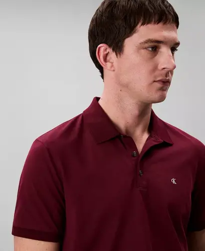 Men's Regular-Fit Smooth Cotton Monogram Logo Polo Shirt - Deep Rouge - 3