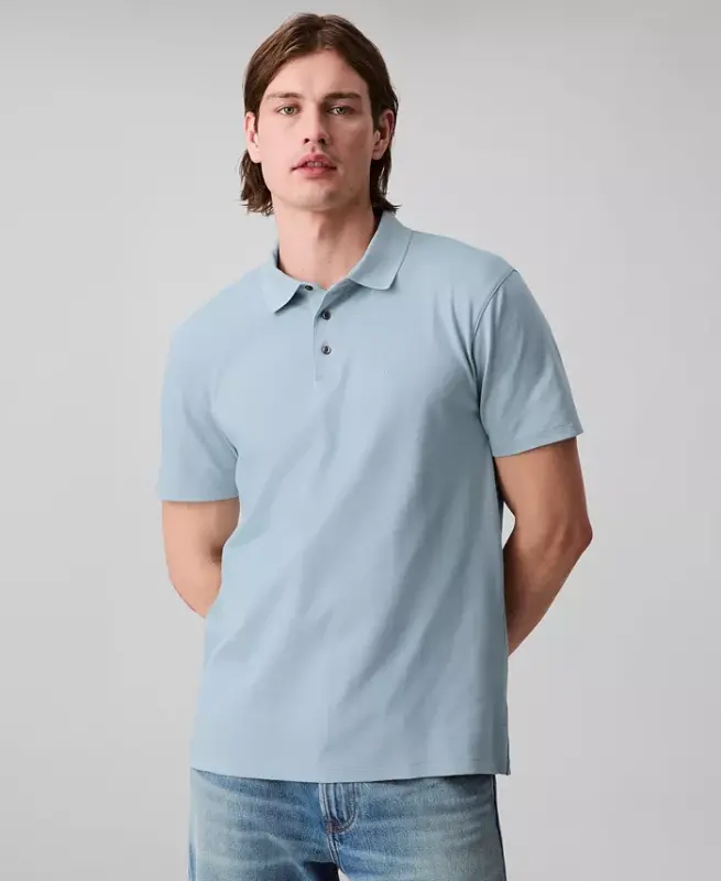 Men's Regular-Fit Smooth Cotton Monogram Logo Polo Shirt - WINTER SKY - 1