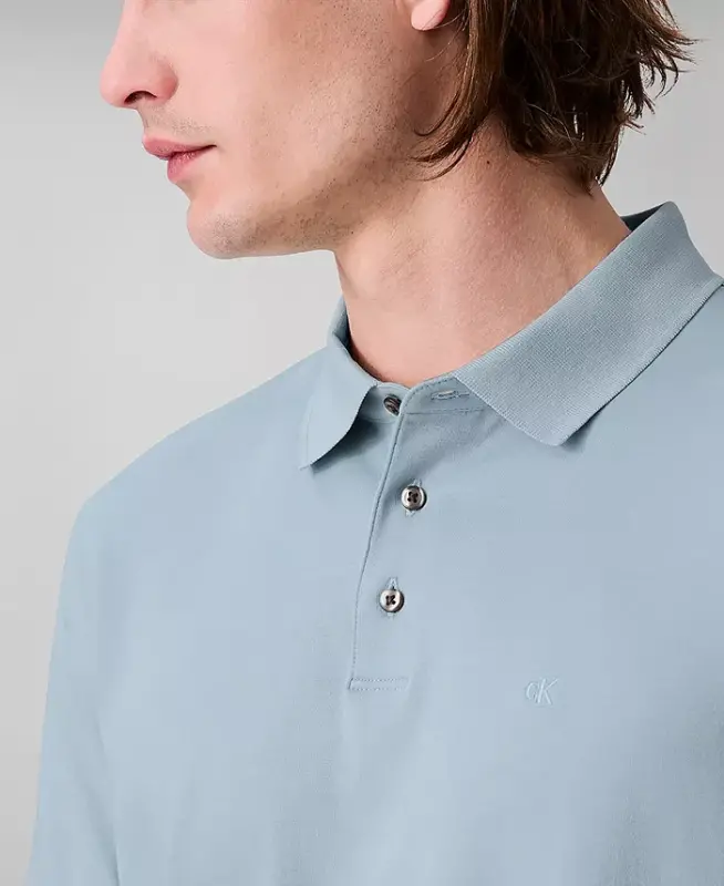 Men's Regular-Fit Smooth Cotton Monogram Logo Polo Shirt - WINTER SKY - 2