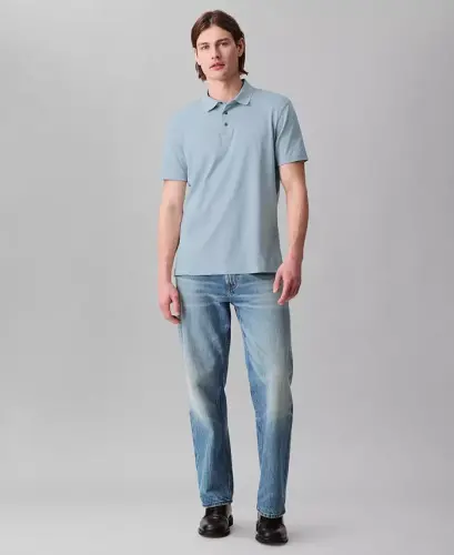 Men's Regular-Fit Smooth Cotton Monogram Logo Polo Shirt - WINTER SKY - 4